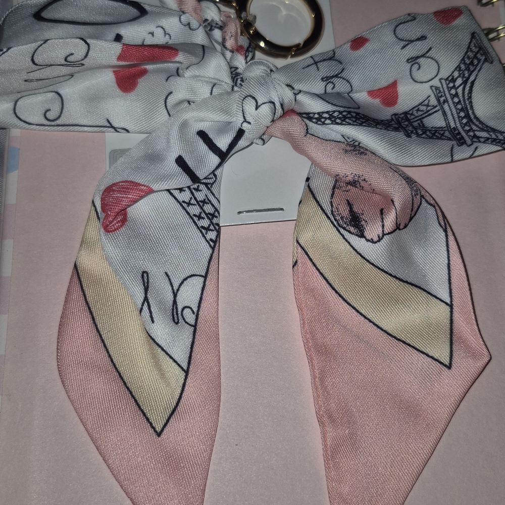 Pink and White Scarf with Heart Design